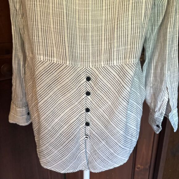 Lucky Brand‎ Womens Small Stripe Collared Cotton Shirt Black White - Picture 4 of 5